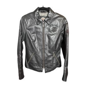 Harley Davidson Women WICKED Willie G Skull Rhinestone Leather Jacket S BLING